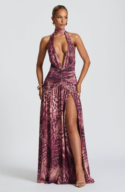 Sophia Maxi Summer Dress - Magenta Orchid Print