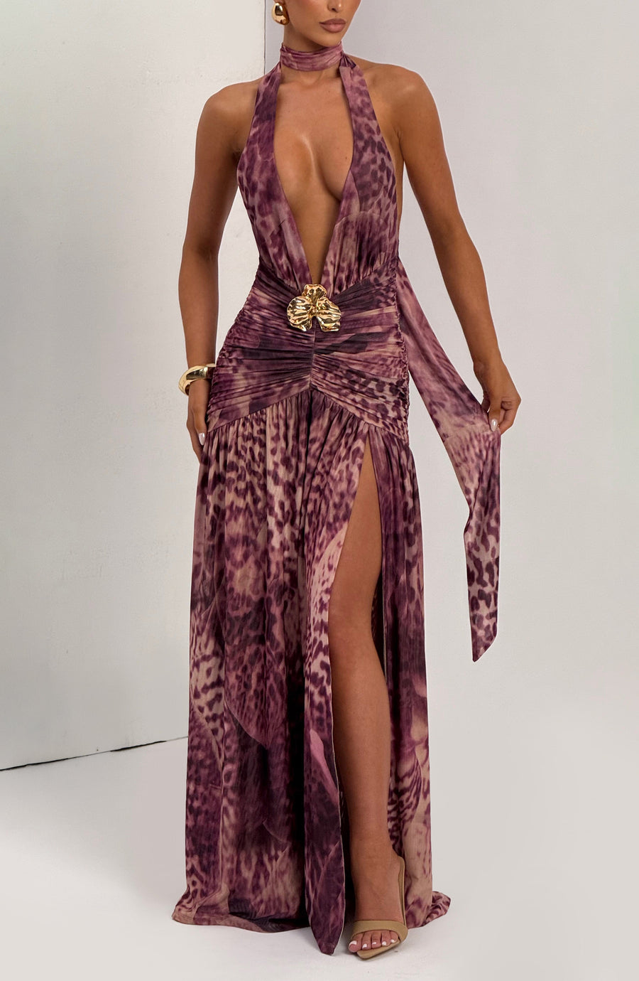 Sophia Maxi Summer Dress - Magenta Orchid Print