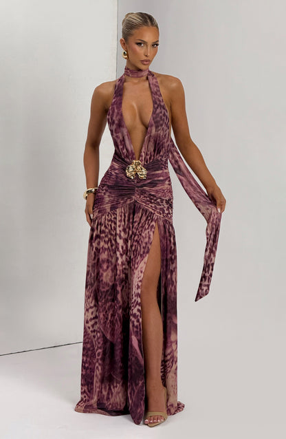 Sophia Maxi Summer Dress - Magenta Orchid Print