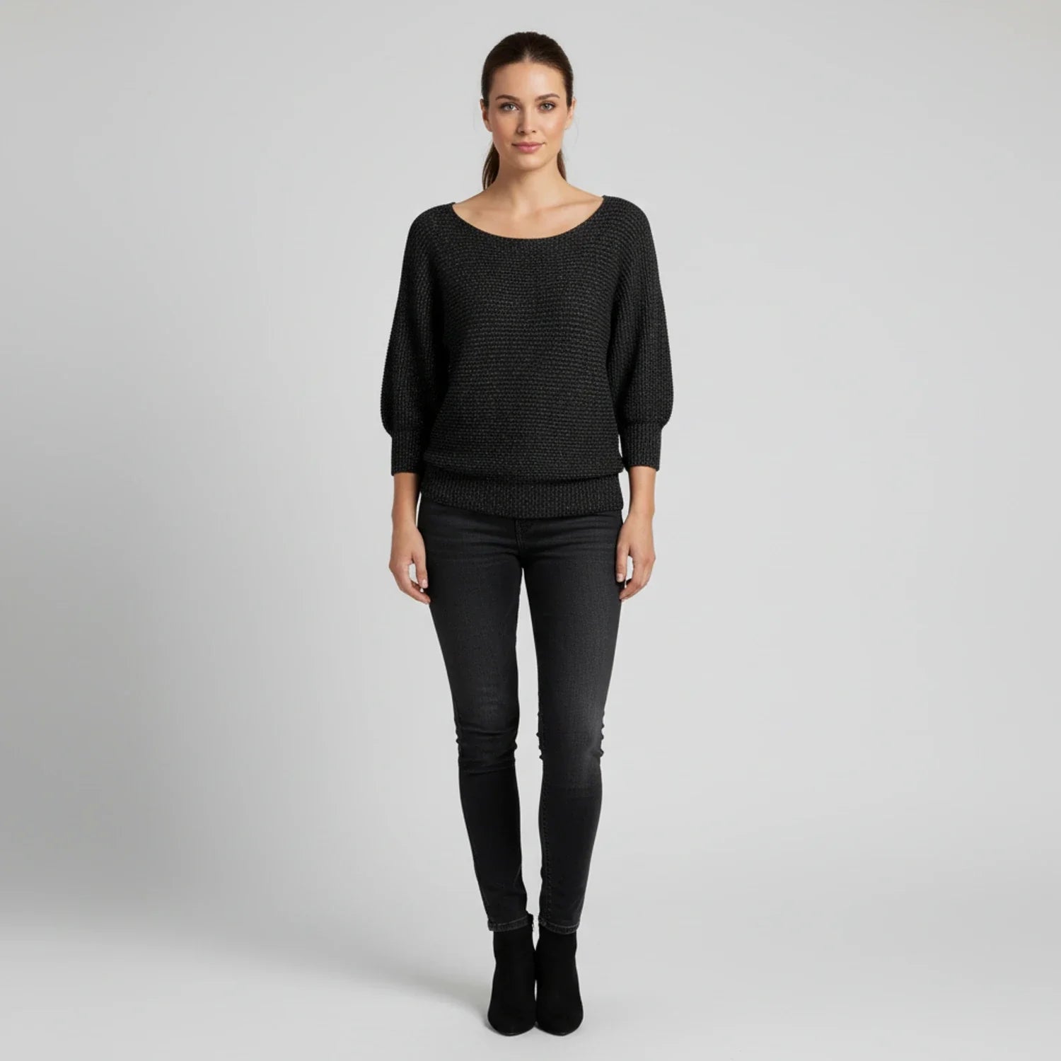 Luvrefashion | Ladies' Scoop Neck Pullover Sweater in Red - detail view