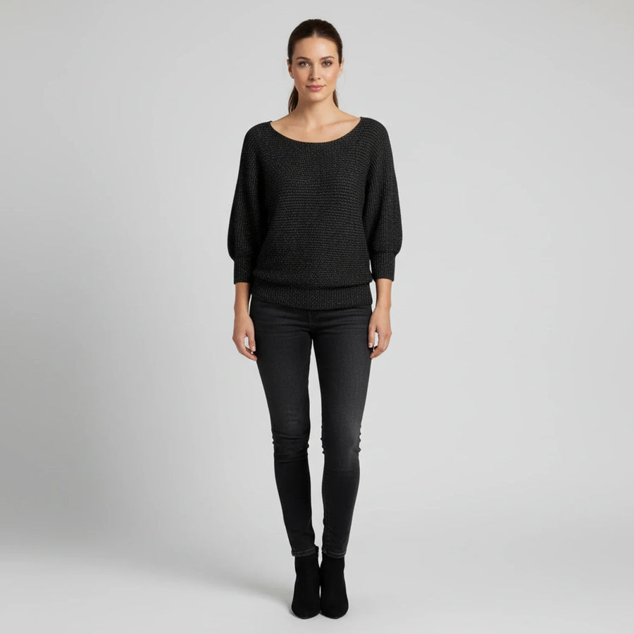 Luvrefashion | Ladies' Scoop Neck Pullover Sweater in Red - detail view