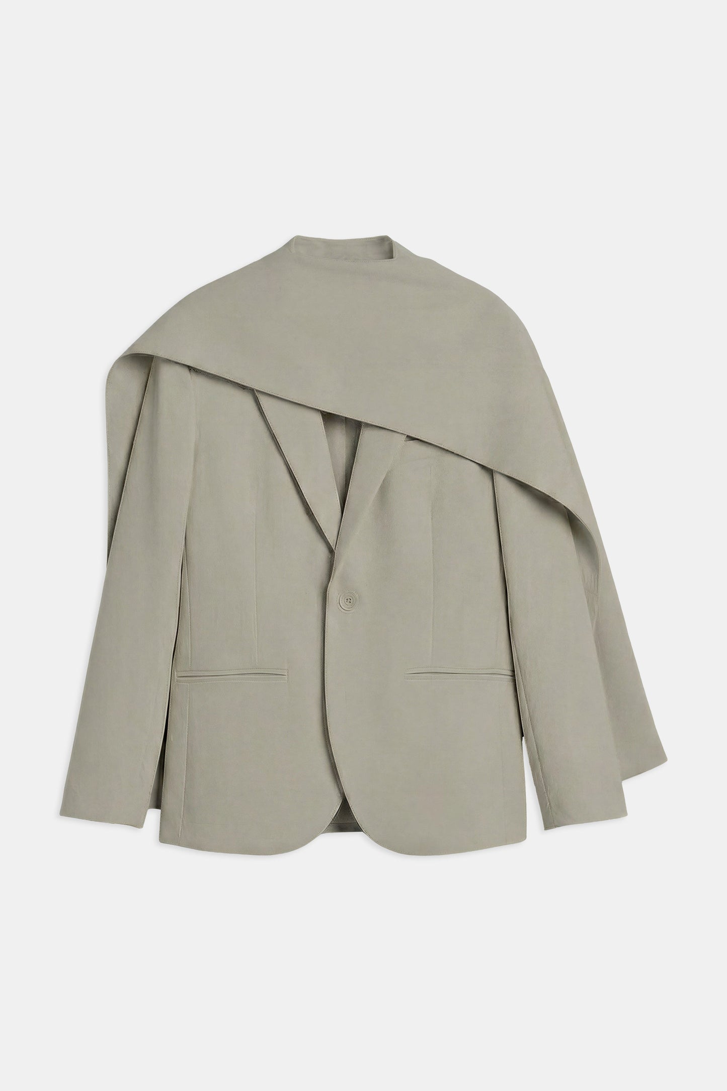 Antique Sage Oversized Blazer with Detachable Shawl Overlay