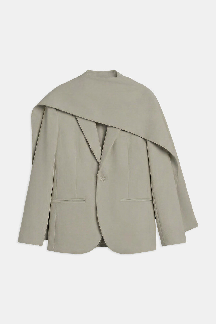 Antique Sage Oversized Blazer with Detachable Shawl Overlay