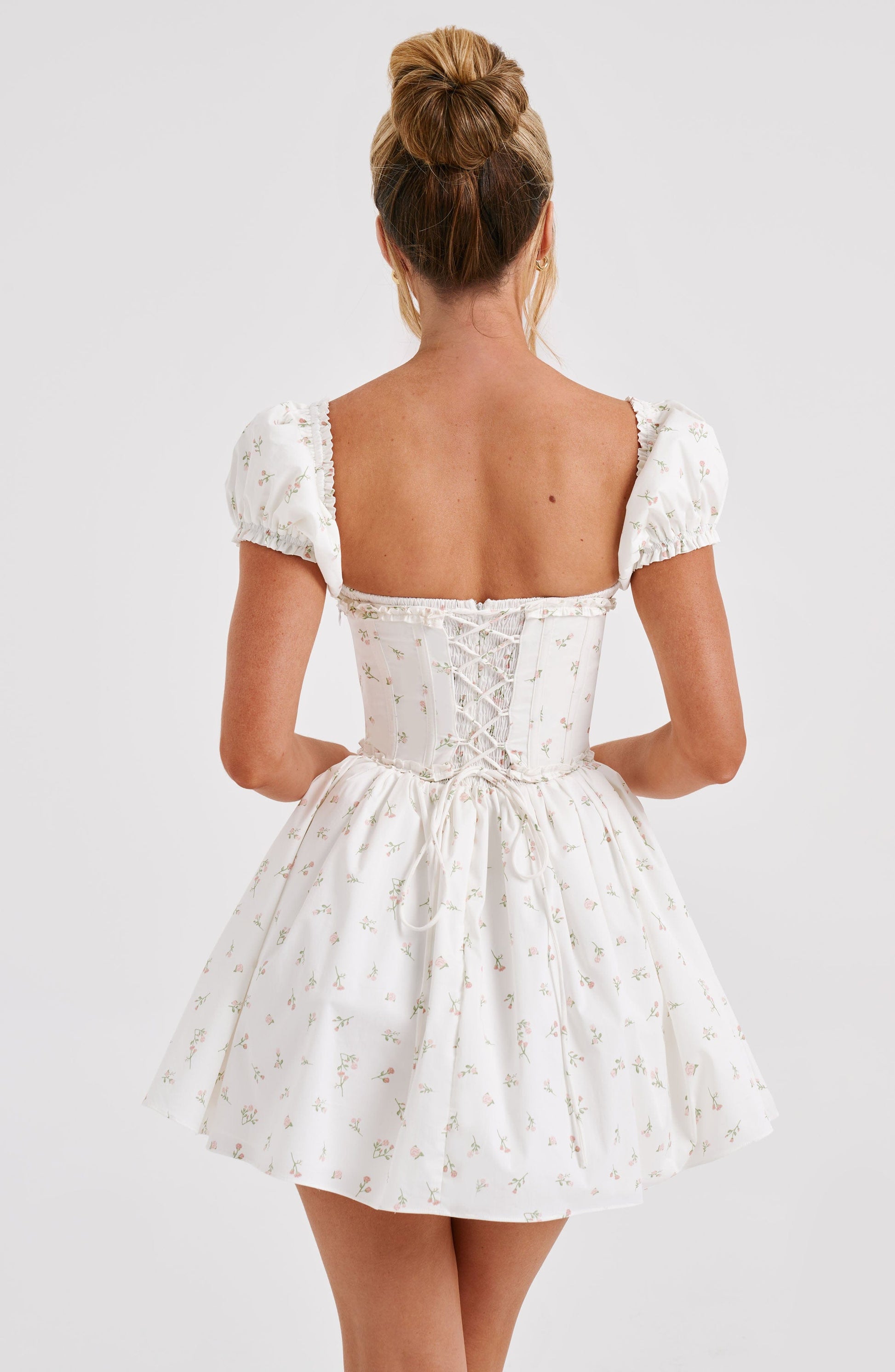 Penelope Blush Floral Print Mini Dress in XS - back view