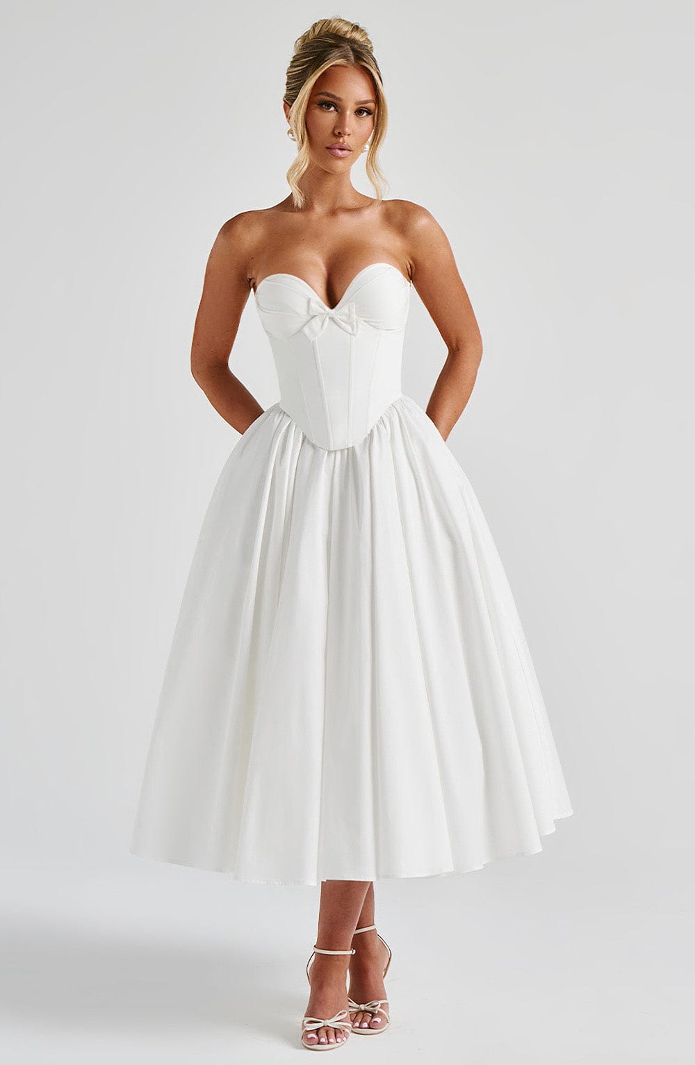 Ivory Prim Midi Dress in XS - back view