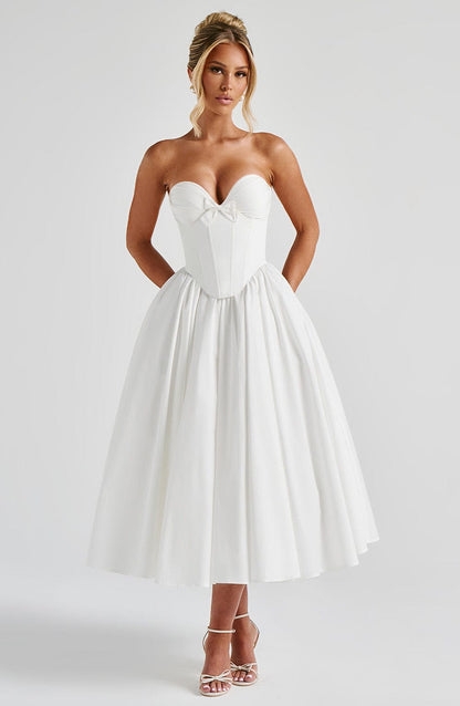 Ivory Prim Midi Dress in XS - back view