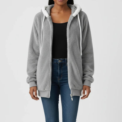 Ladies' Zip Up Hooded Sweater in Black - styled look