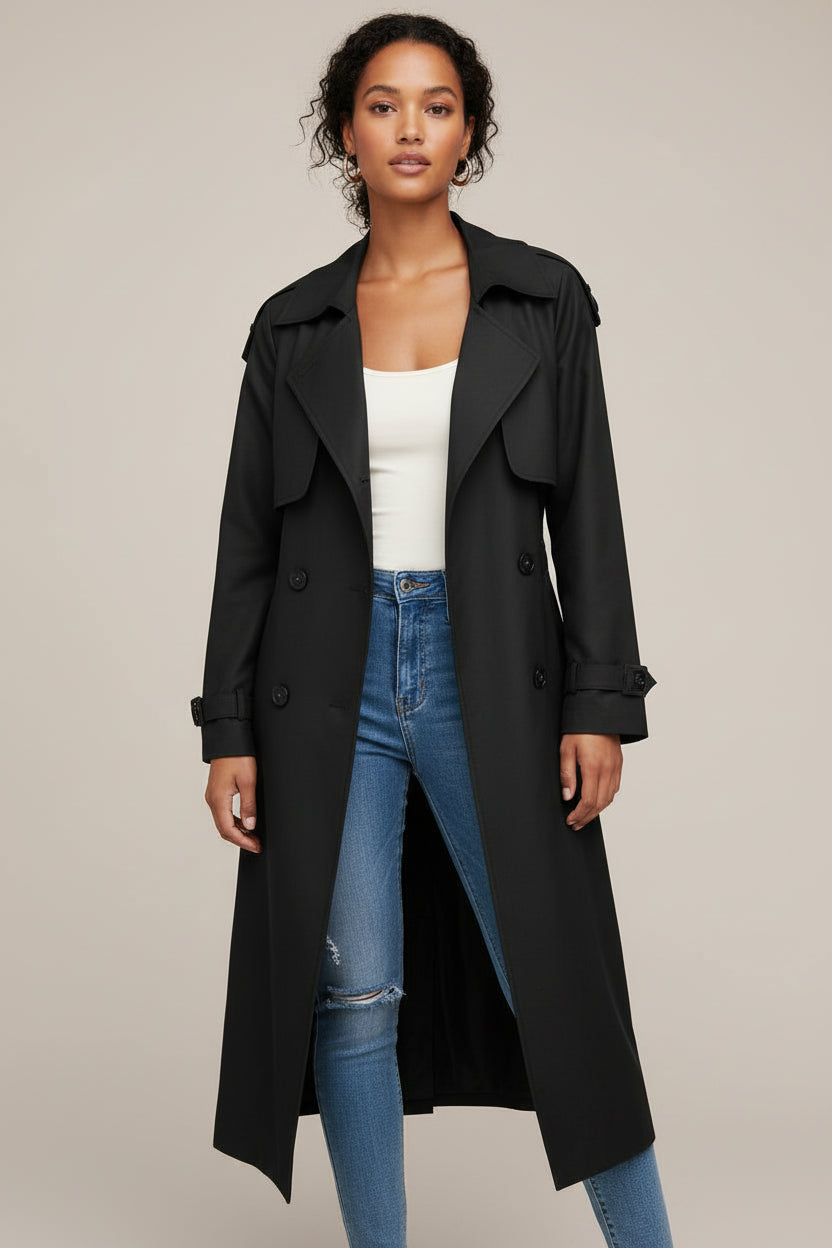 Luvrefashion | Ladies' Long Double Breasted Trench Coat in Light Green - styled look