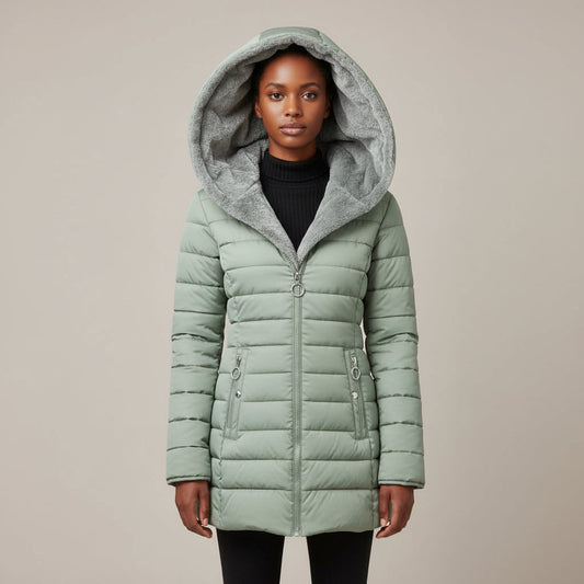 Insulated Hooded Jacket in Green - front view