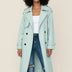 Ladies' Long Double-Breasted Trench Coat - Light Green