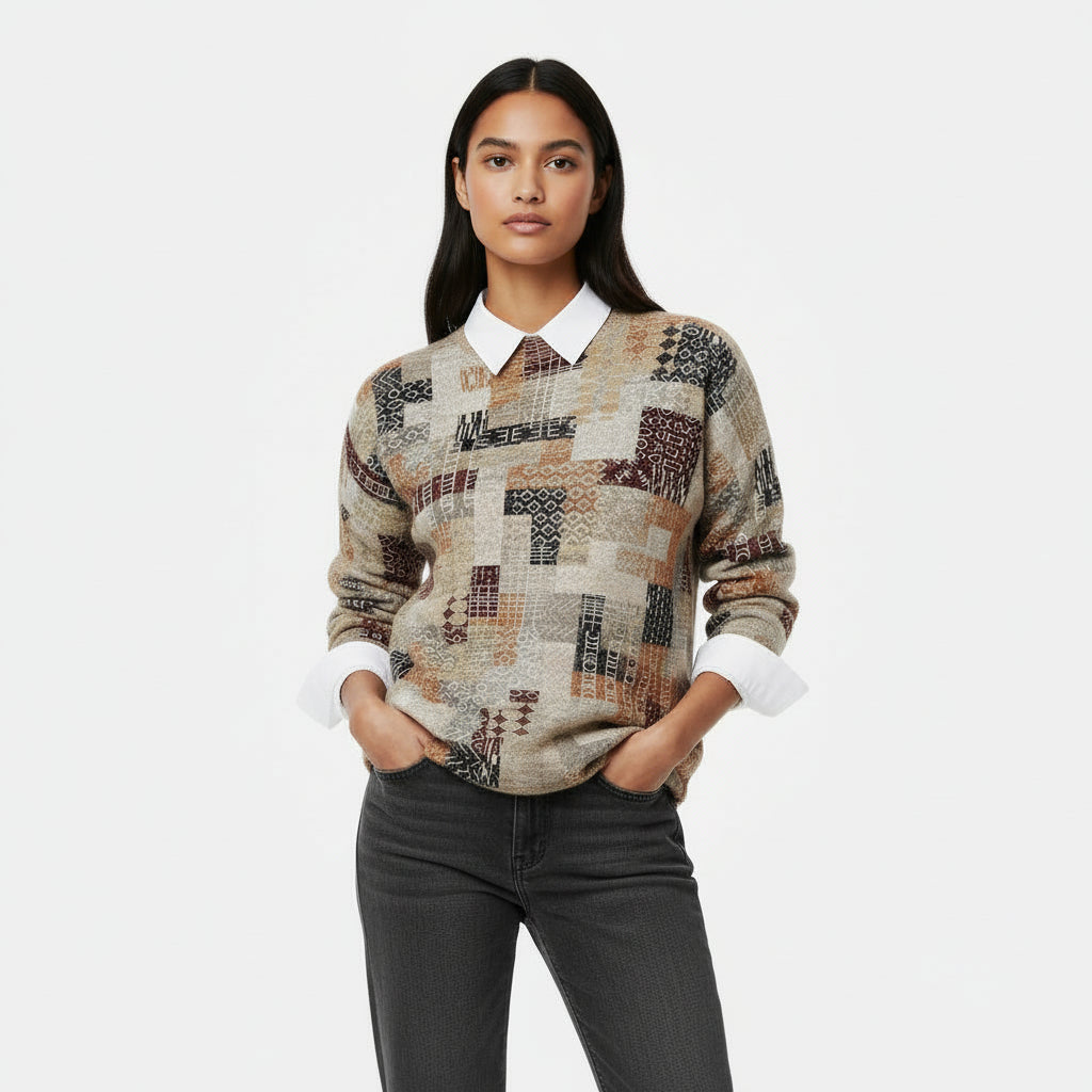 Luvrefashion | Printed Crewneck Sweater for in Khaki - front view