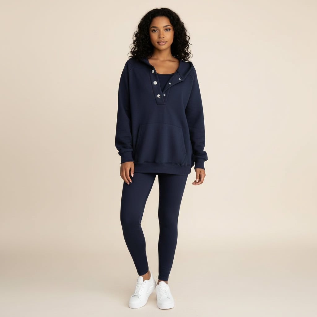 Hoodie and Sweatpants Set in Dark Blue - front view
