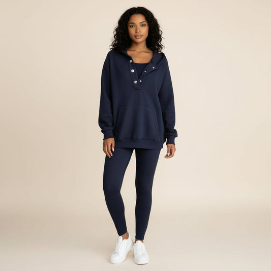 Hoodie and Sweatpants Set in Dark Blue - front view