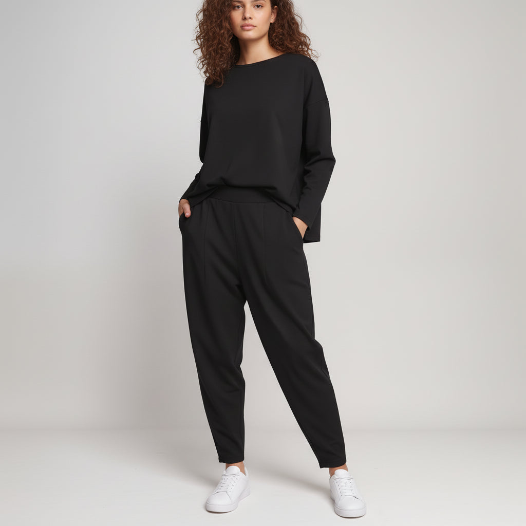 Ladies' Long Sleeve Relaxation Set in Black - front view