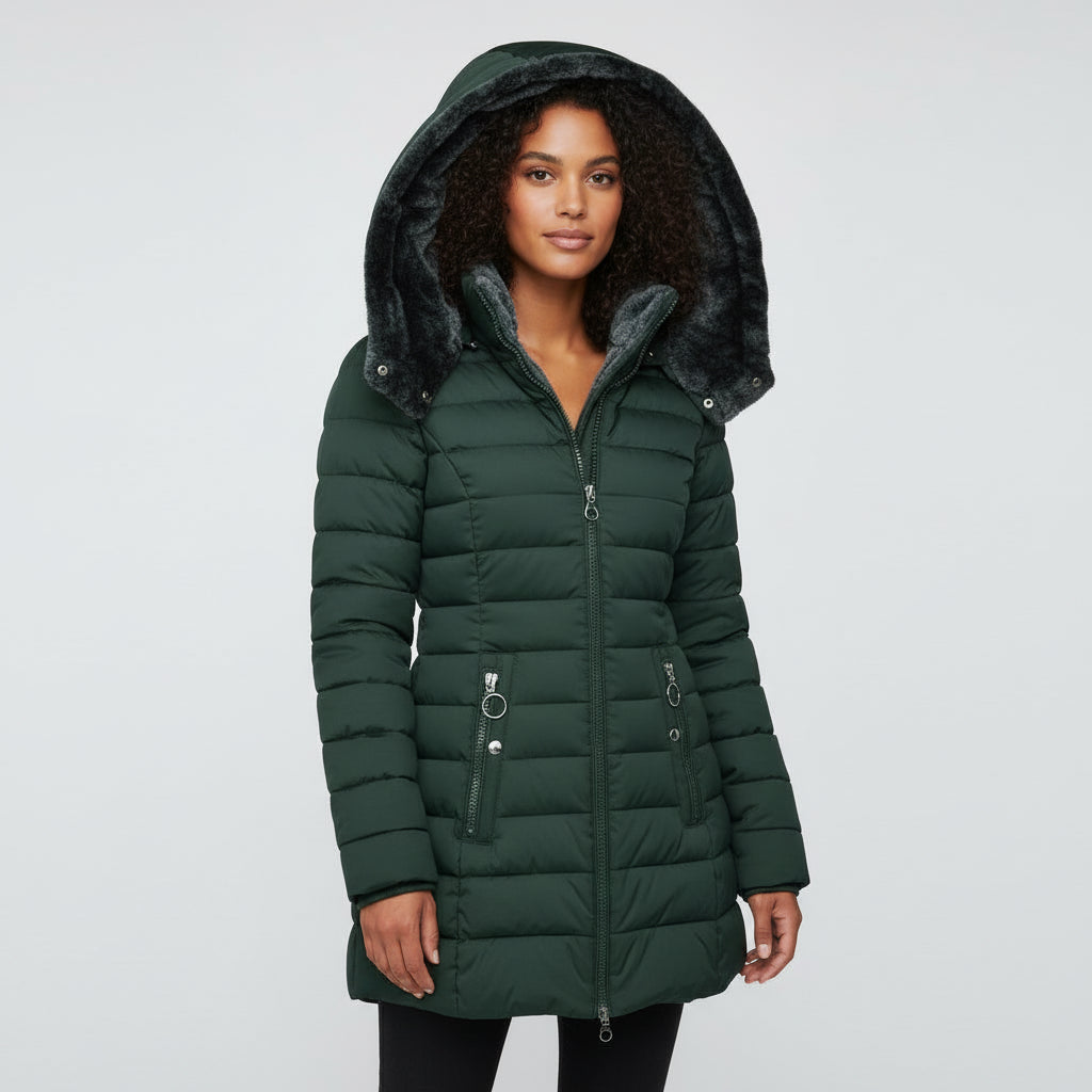 Insulated Hooded Jacket in Green - side view