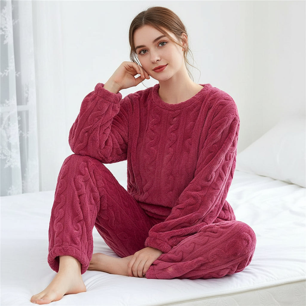 Relaxed Fit Long Sleeve Sleepwear Set in Pink - front view