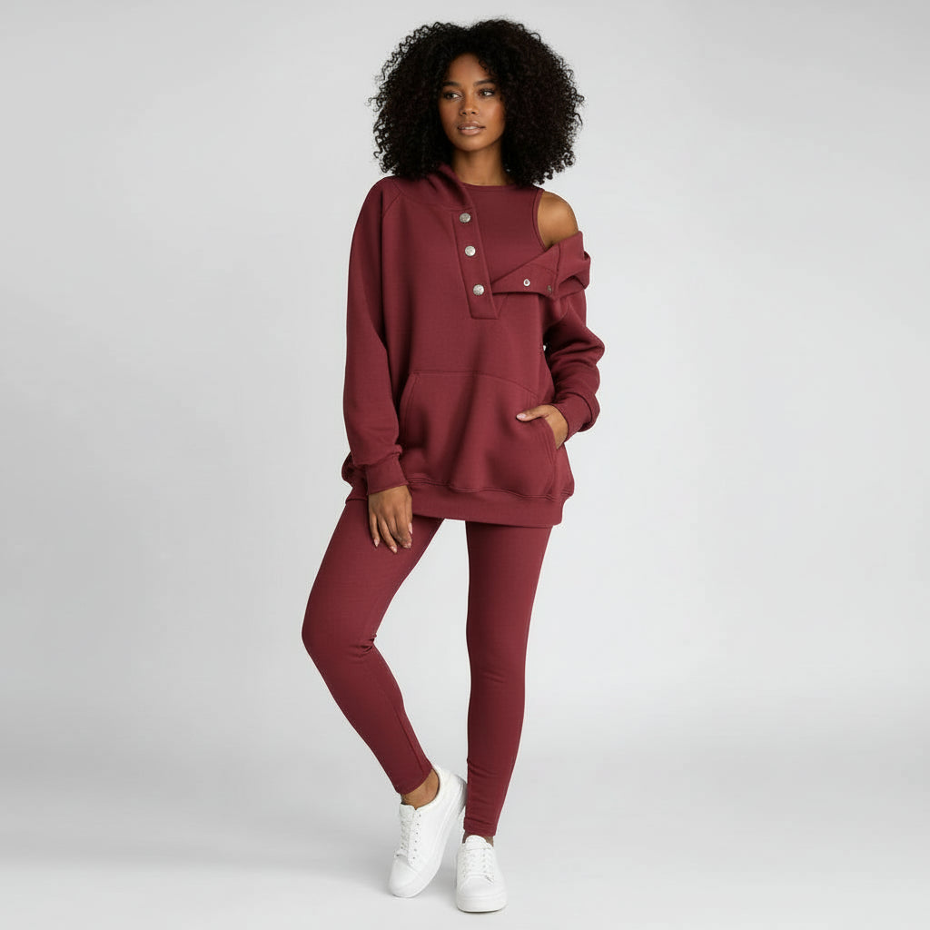 Hoodie and Sweatpants Set in Dark Blue - detail view