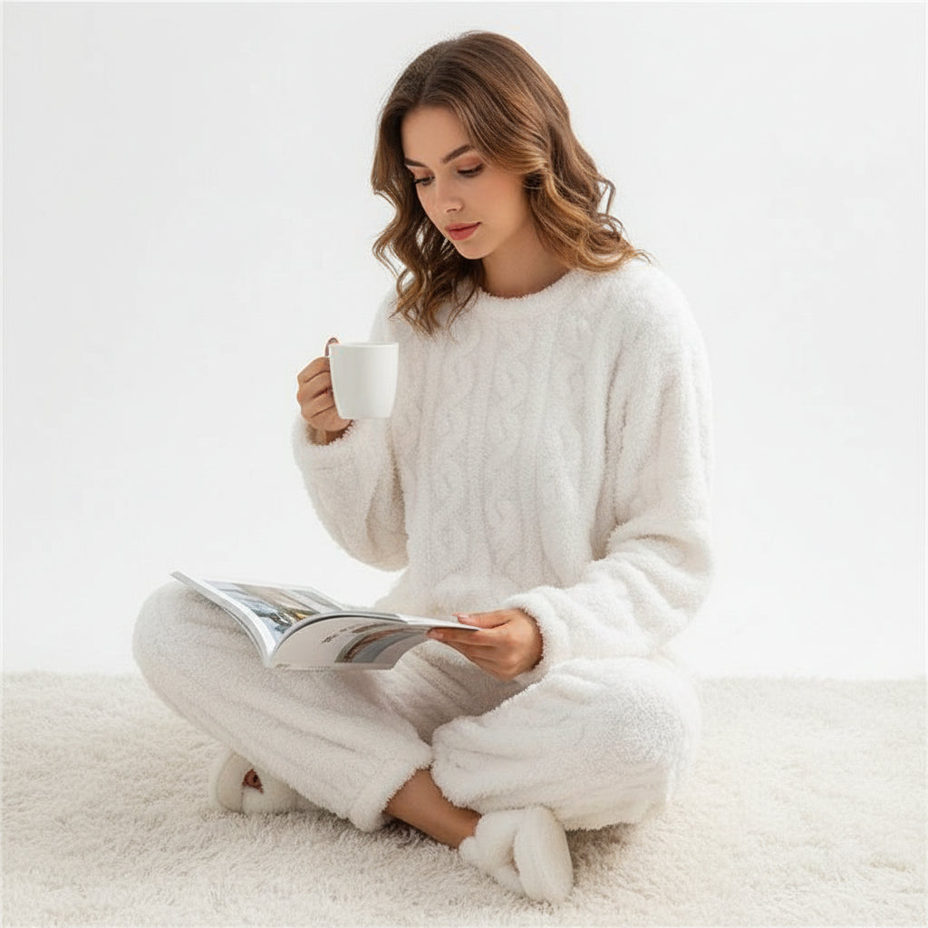 Relaxed Fit Long Sleeve Sleepwear Set in Pink - back view