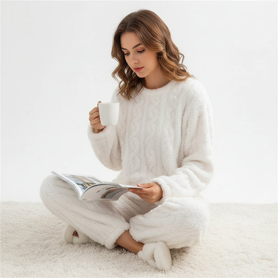 Luvrefashion | Relaxed Fit Long Sleeve Sleepwear Set in Pink - back view