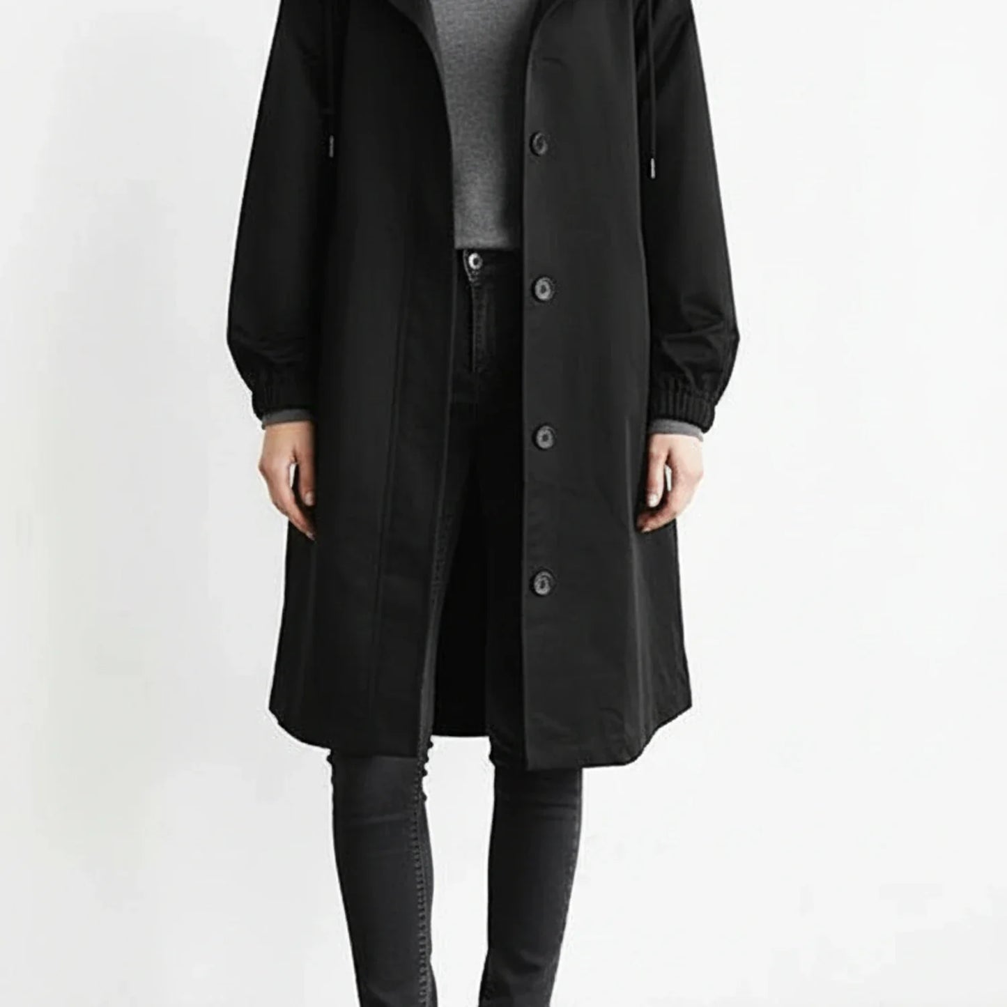 Long Hooded Coat for in Light Gray - back view