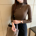 Zayenna Neutral Ribbed Slim Fit Half Turtleneck Knit Top