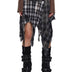 Plaid Asymmetrical Midi Skirt with Distressed Detail and Belt - BROWN