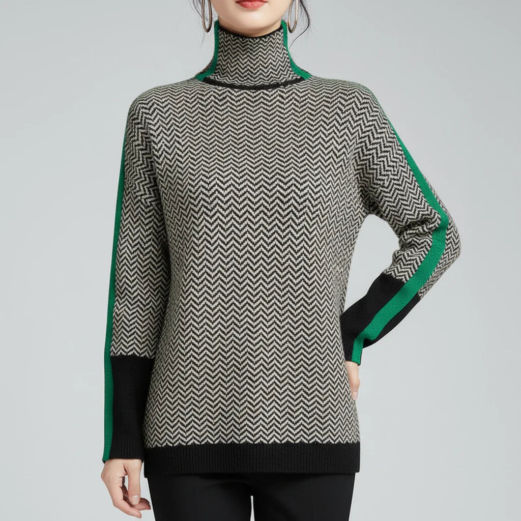 Chevron Pattern Sweater for in Green - front view
