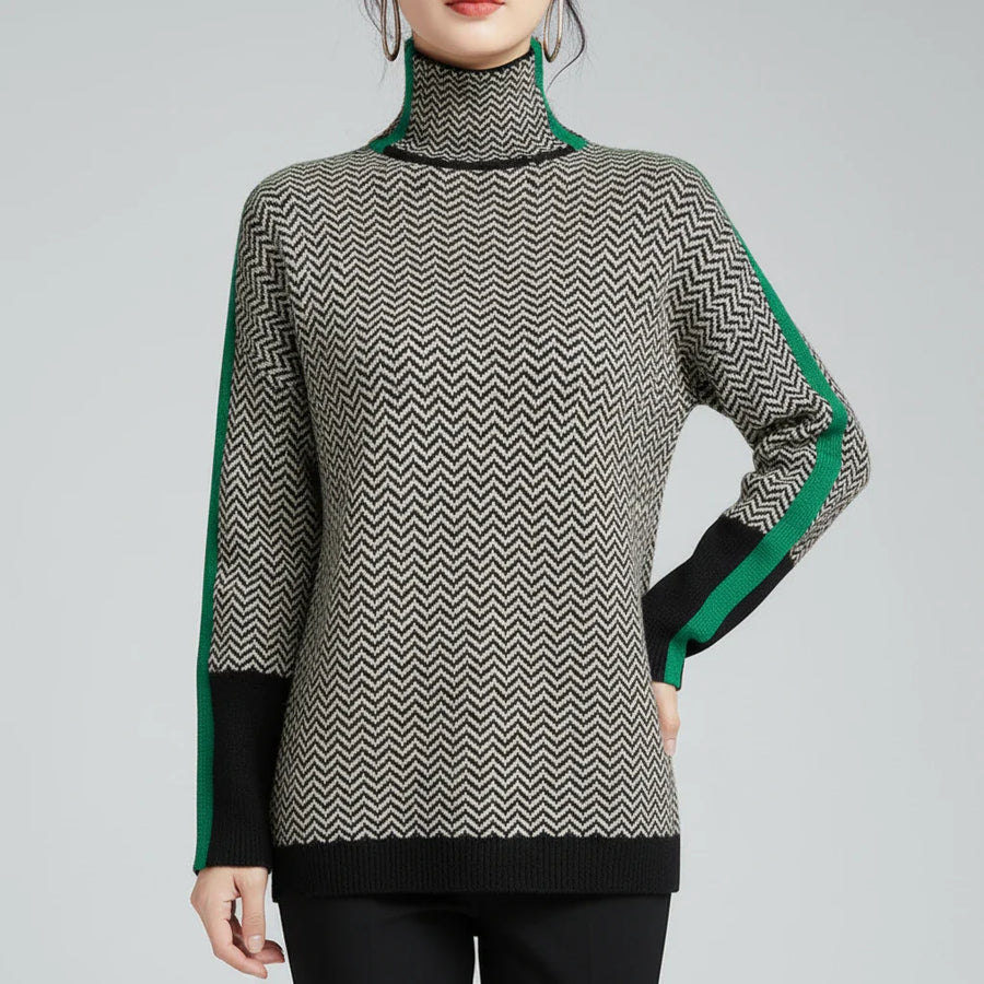 Luvrefashion | Chevron Pattern Sweater for in Green - front view