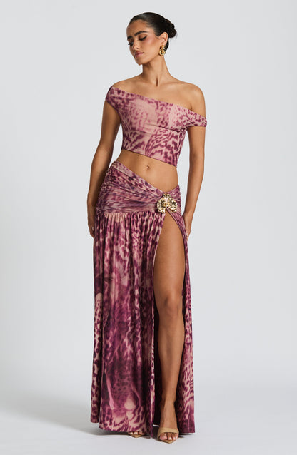 Chloe Maxi Skirt - Magenta Orchid Summer Print