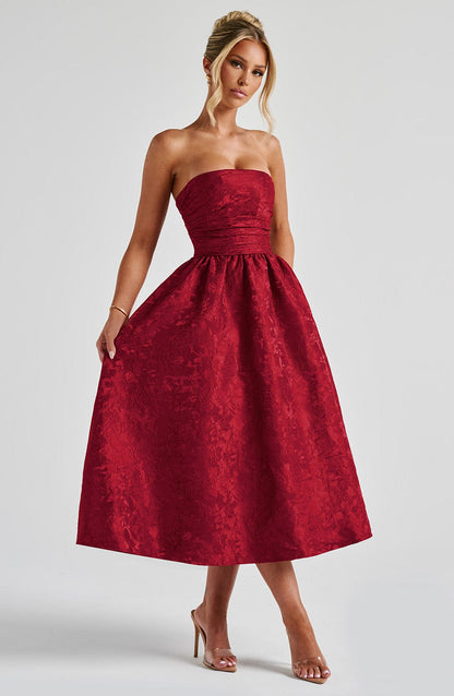 Chloe Red Midi Sundress - Perfect for Summer