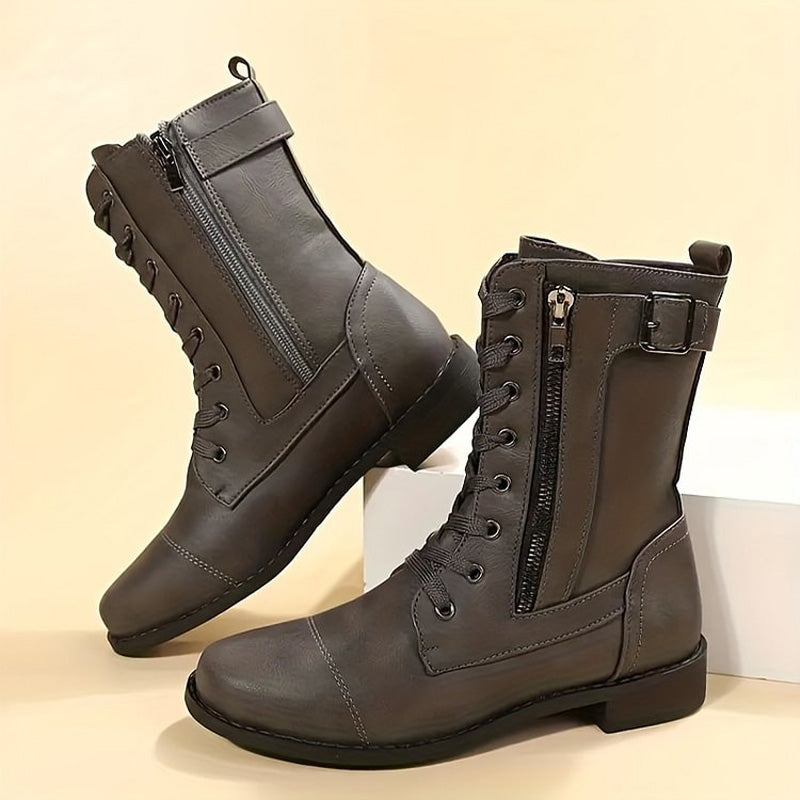 Emma Lace Up Combat Boots in Brown - side view