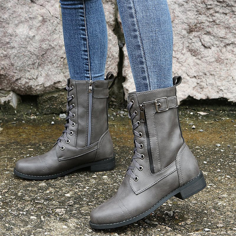 Luvrefashion | Emma Lace Up Combat Boots in Brown - detail view