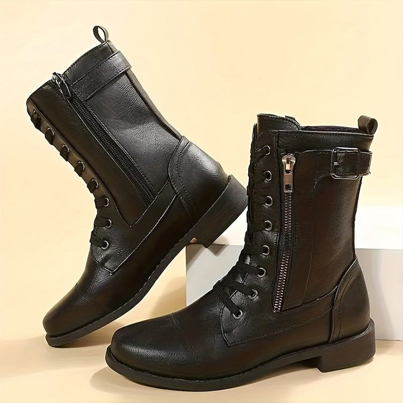 Luvrefashion | Emma Lace Up Combat Boots in Brown - back view