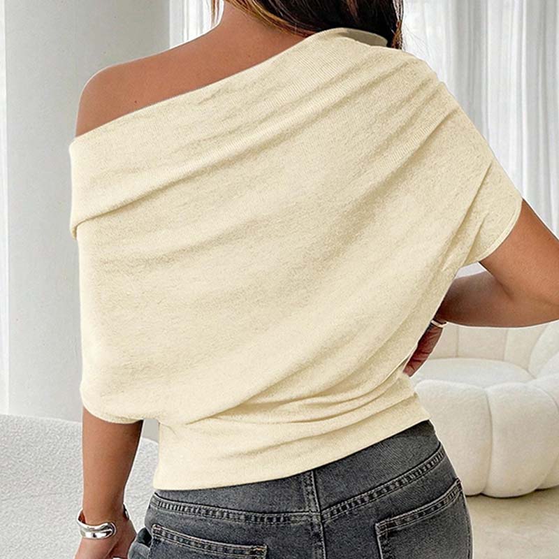 Gray Asymmetrical Off-Shoulder Batwing Top – Chic Ribbed Knit Women's Summer Top