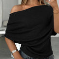 Gray Asymmetrical Off-Shoulder Batwing Top – Chic Ribbed Knit Women's Summer Top