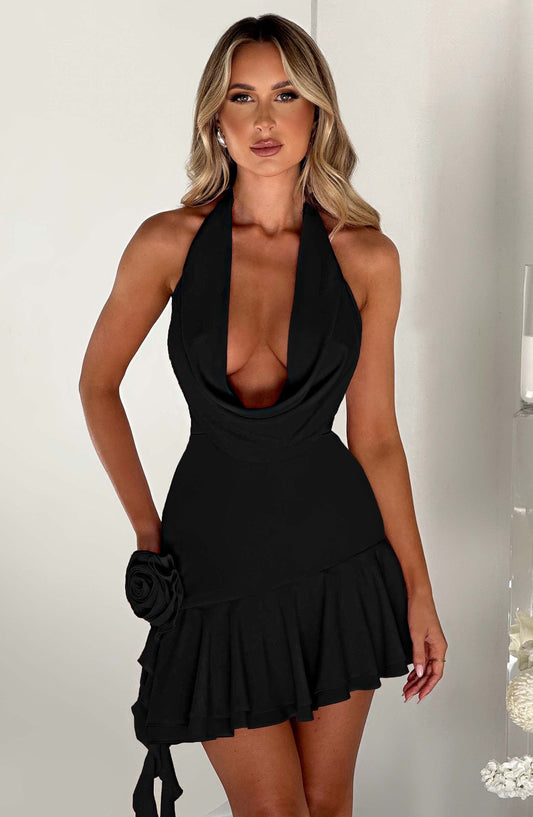 Tash Black Mini Dress in XS - front view