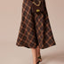 Brown Plaid Elastic Waist A-Line Midi Skirt - Brown