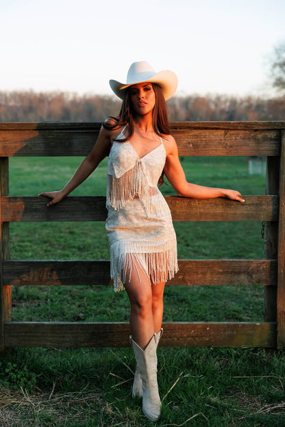 Silver Sequin Fringe Halter Neck Top