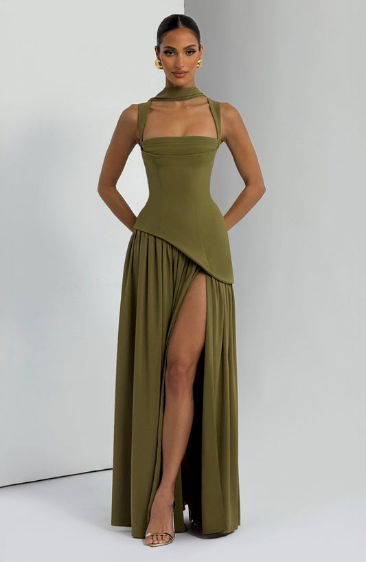 Sophia Maxi Summer Dress in Deep Olive