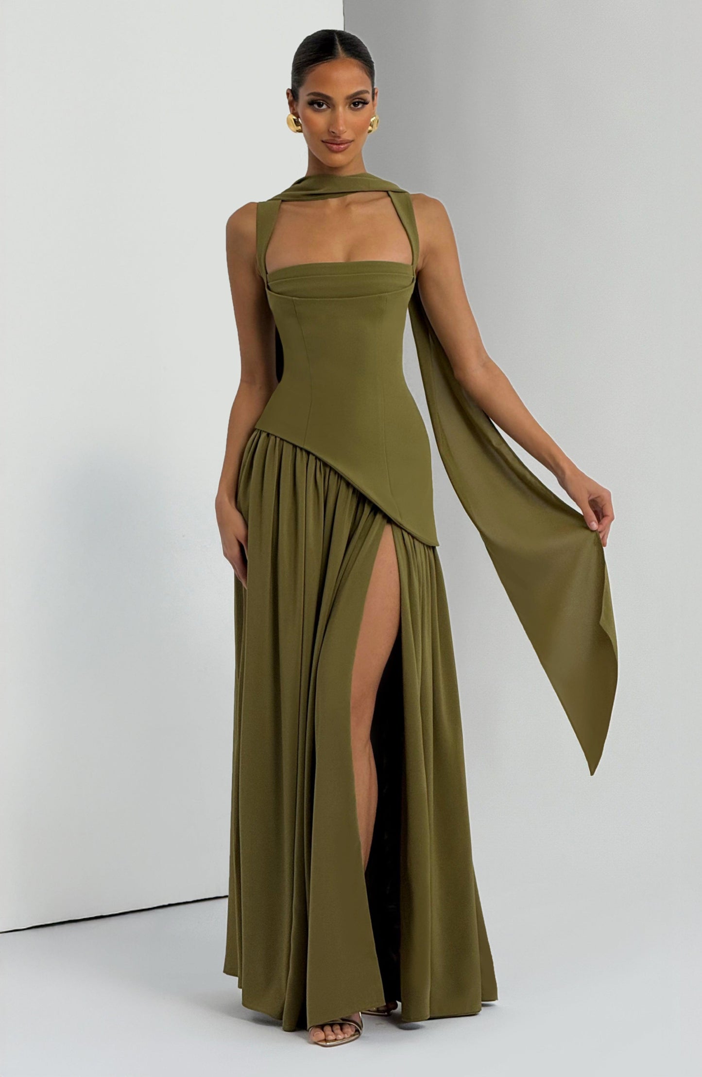 Sophia Maxi Summer Dress in Deep Olive