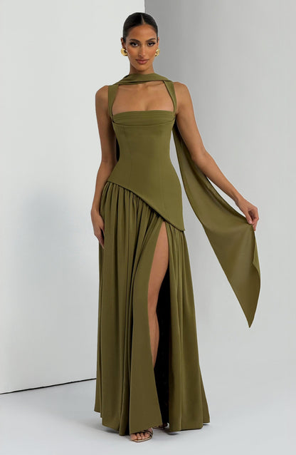 Sophia Maxi Summer Dress in Deep Olive