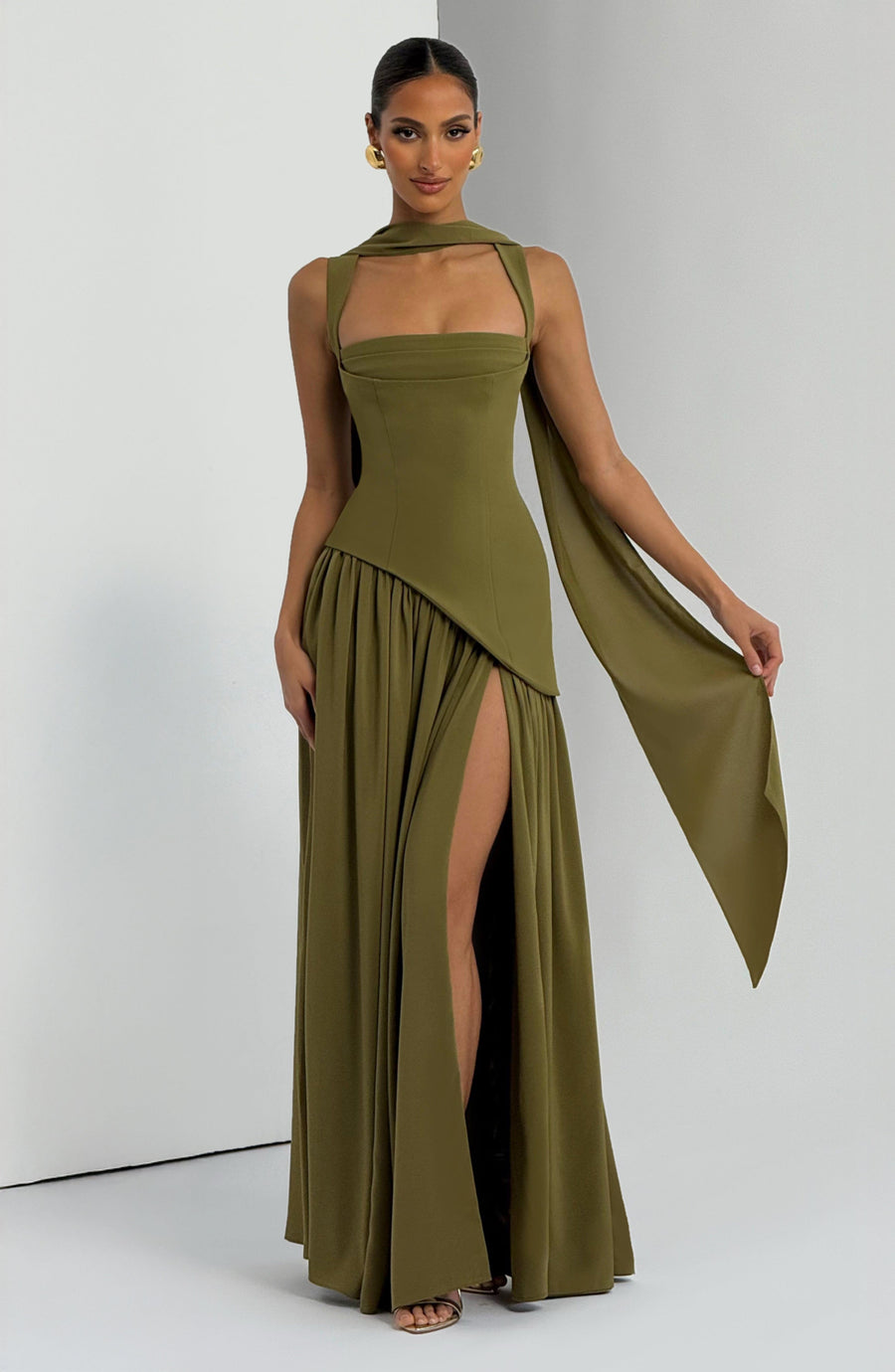 Sophia Maxi Summer Dress in Deep Olive
