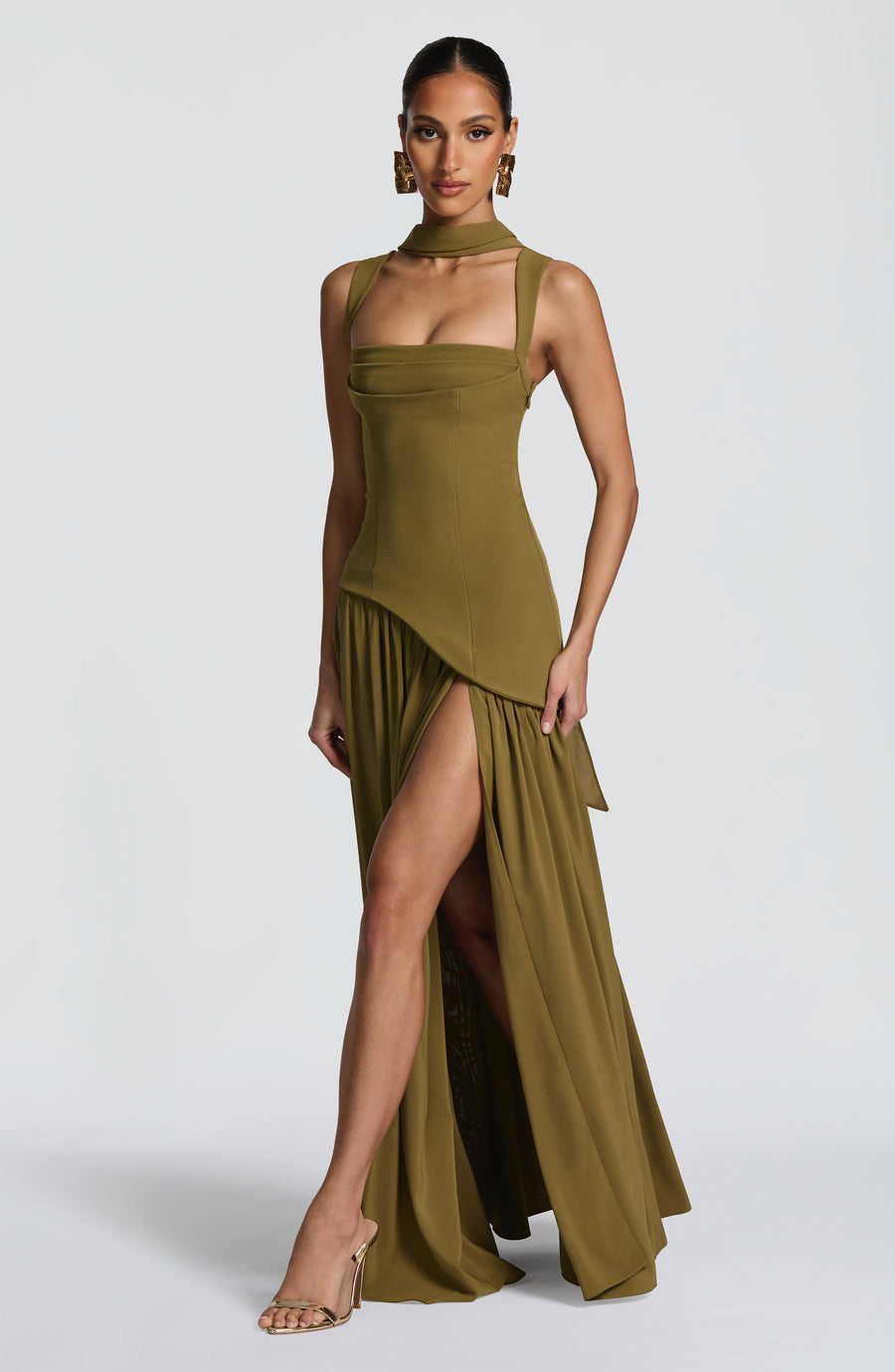 Sophia Maxi Summer Dress in Deep Olive