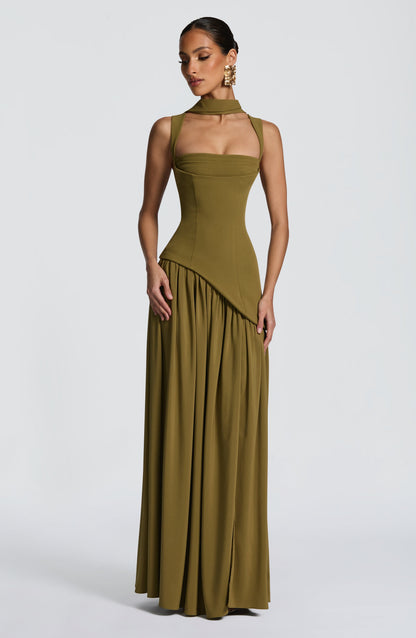 Sophia Maxi Summer Dress in Deep Olive