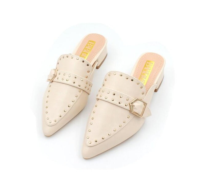 Chloe's Trendy Studded Mules with Low Square Heel