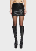 Black Strappy High-Waisted Vegan Leather Mini Skirt