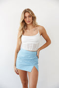 Black Ruched High Waist Faux Leather Mini Skort