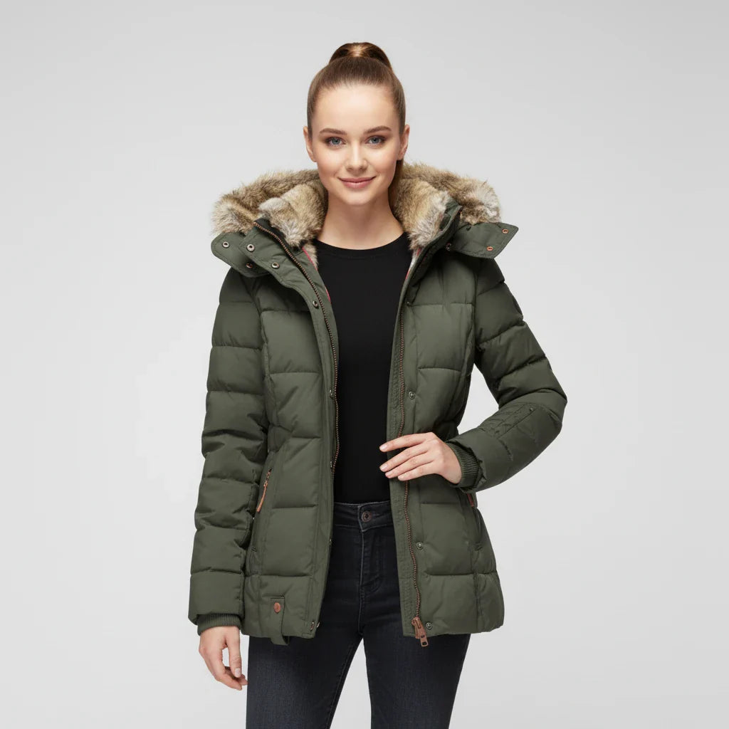 Quilted Puffer Jacket with Hood for in Black - back view