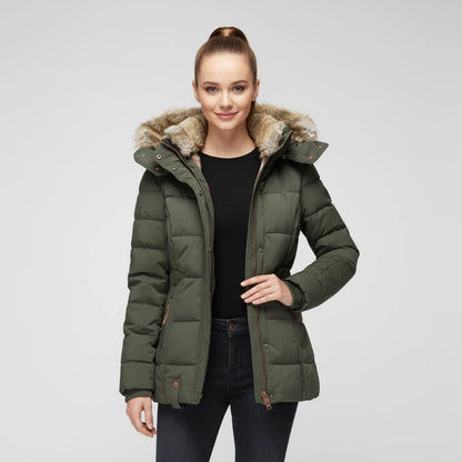 Quilted Puffer Jacket with Hood for in Black - back view