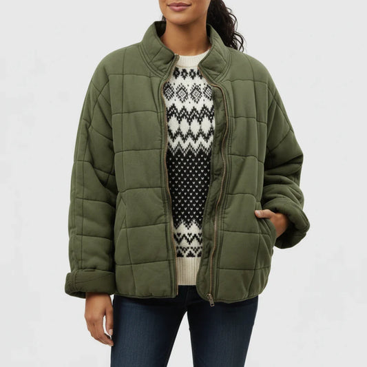 Ladies' Quilted Flight Jacket in Green - front view